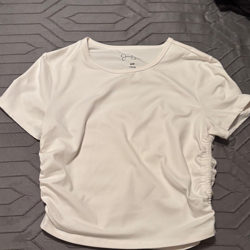 Jessica Simpson White Short Sleeve Ruched Top